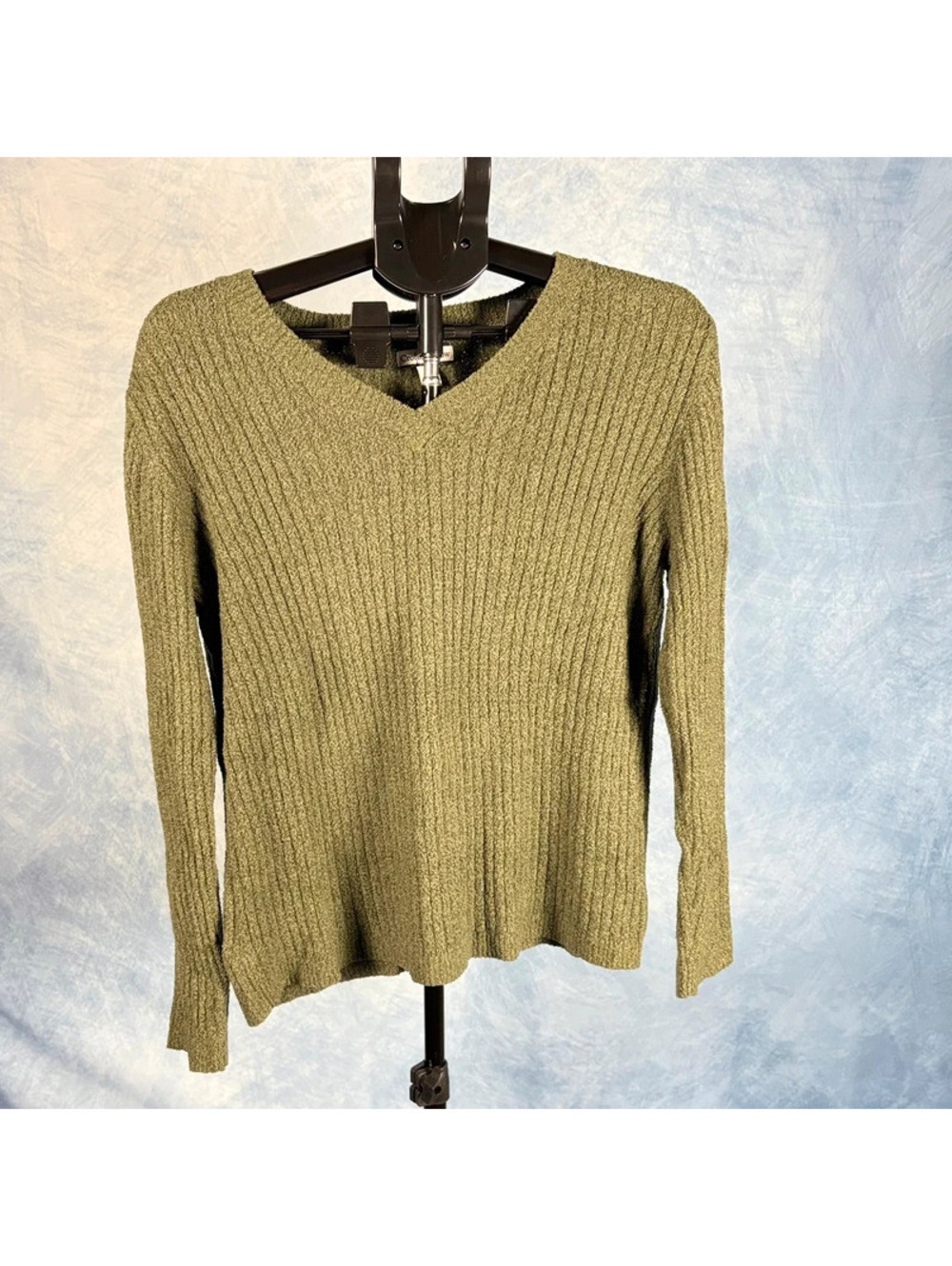 Croft & Barrow Green Ribbed V-Neck Long Sleeve Sweater Size M